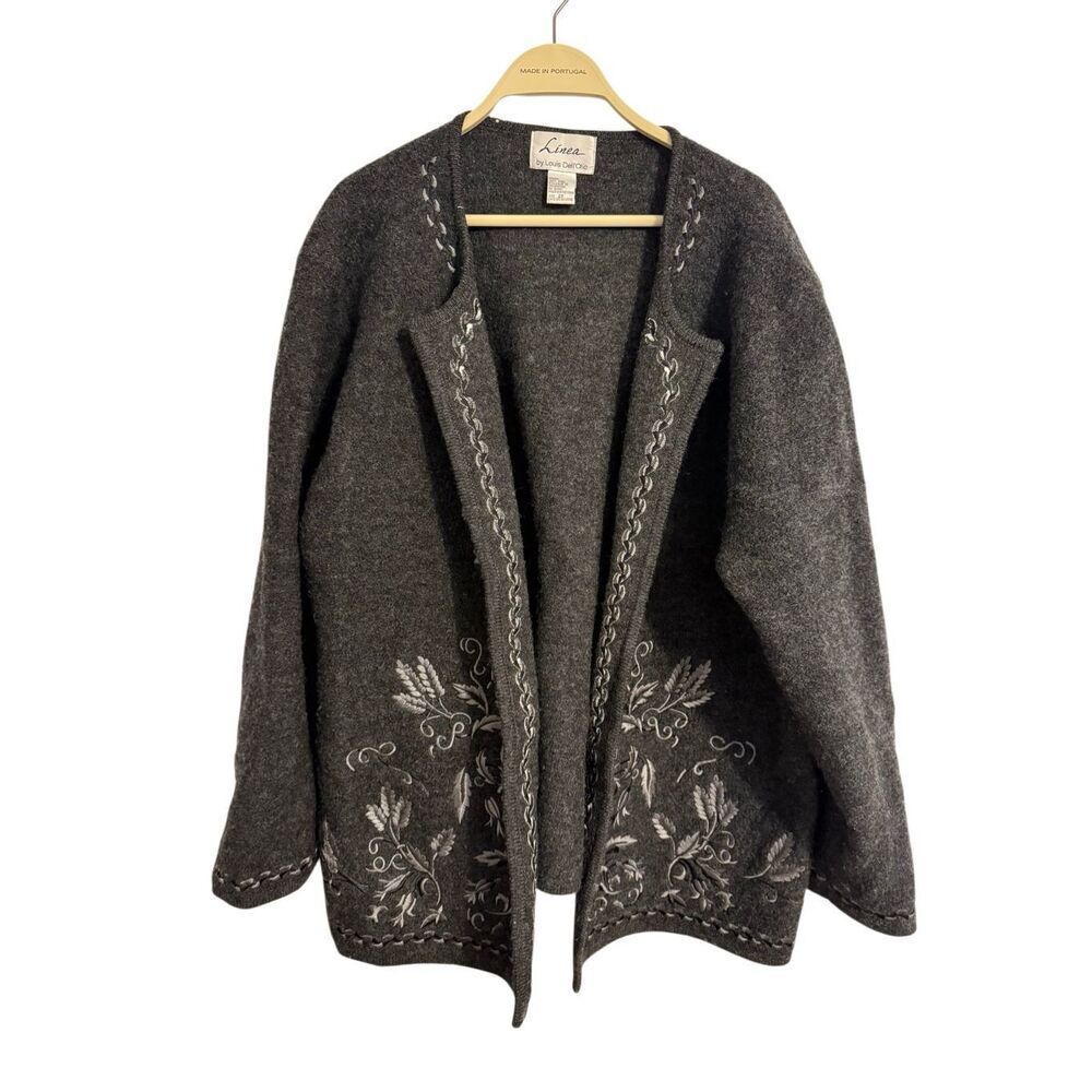 Vintage Linea by Louis Dell’Olio 100% Wool Embroidered Open Cardigan Size 2X